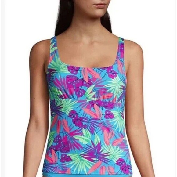 Lands End Tankini Swimsuit Top Womens Size 4 Turquoise Blue Purple Underwire NEW - Picture 2 of 8
